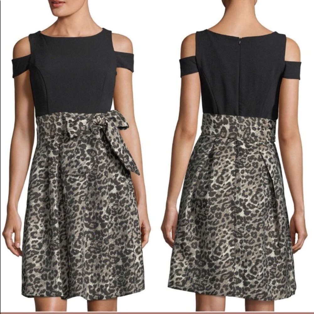 Eliza J Cold Shoulder Leopard Fit & Flare Dress